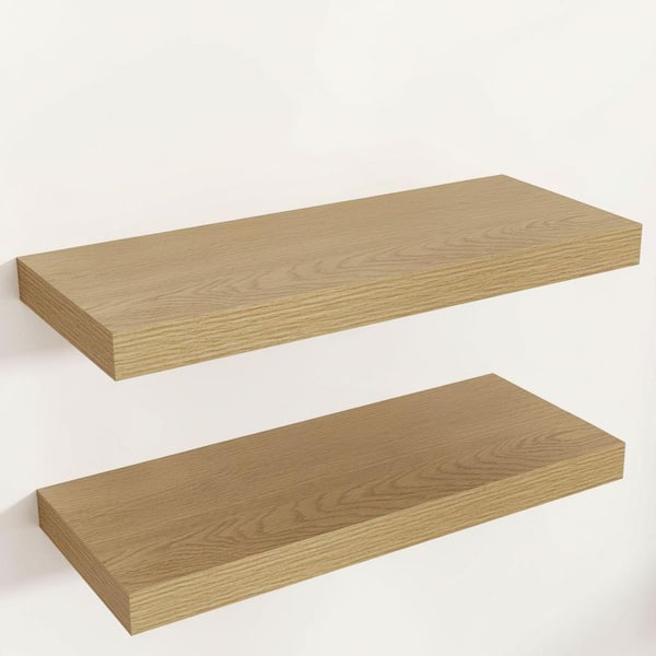 24 in. W x 9.3 in. D Oak Wood Wall Mounted Floating Shelves, 2-Pack Decorative Wall Shelf for Living Room, Kitchen