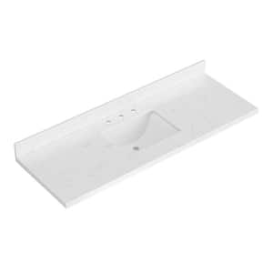 60 in. W x 22 in. D in. Carrara White Quartz with 1.5 in. Thick Milter Edge W/ Rectangle Single Sink Vanity Top in White