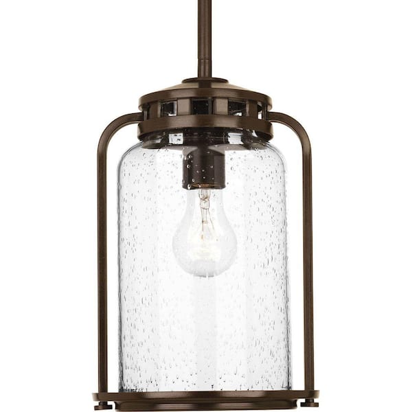 Progress Lighting Botta Collection 1-Light Antique Bronze Clear Seeded Glass Farmhouse Outdoor Hanging Lantern Light