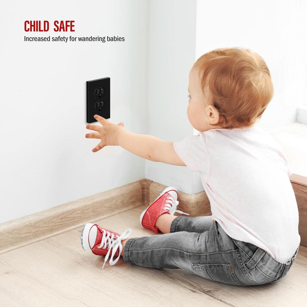 Black Polycarbonate Screwless Duplex Outlet Wall Plate