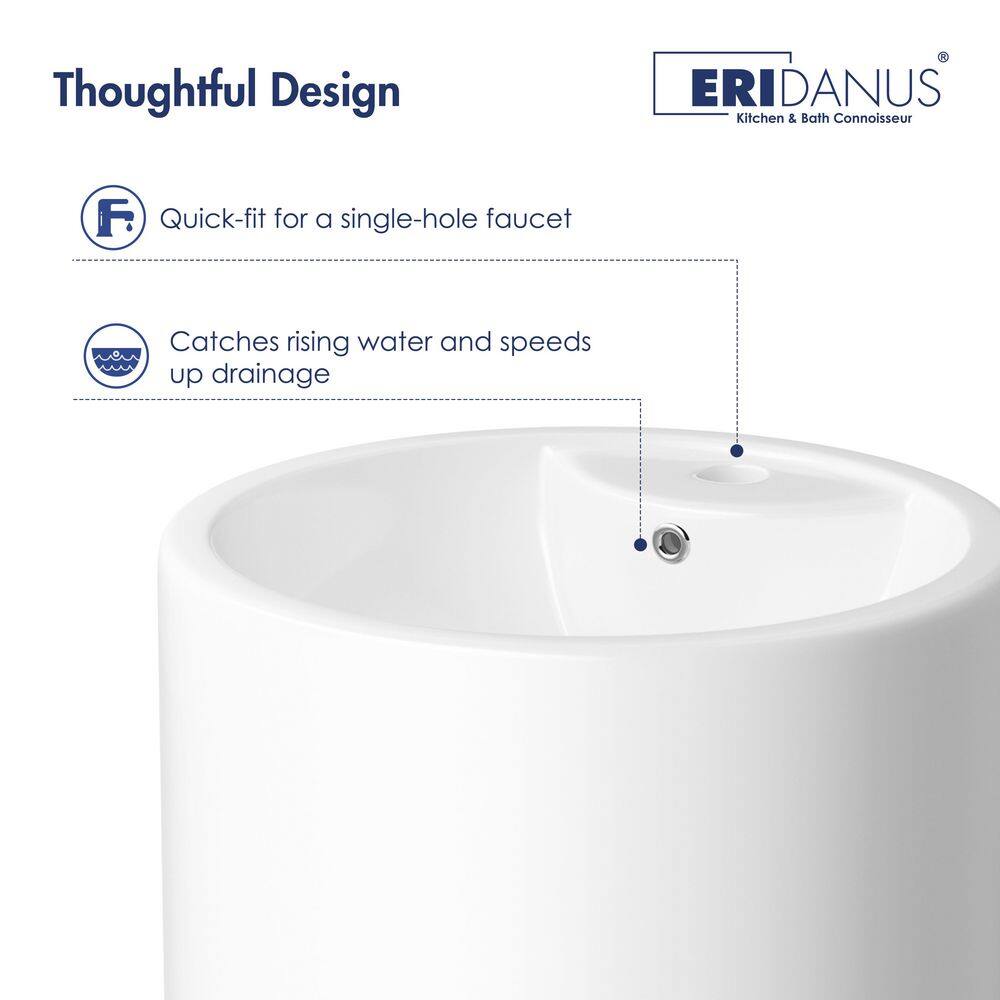 Crisp White Ceramic Round Pedestal Bathroom Sink with Overflow