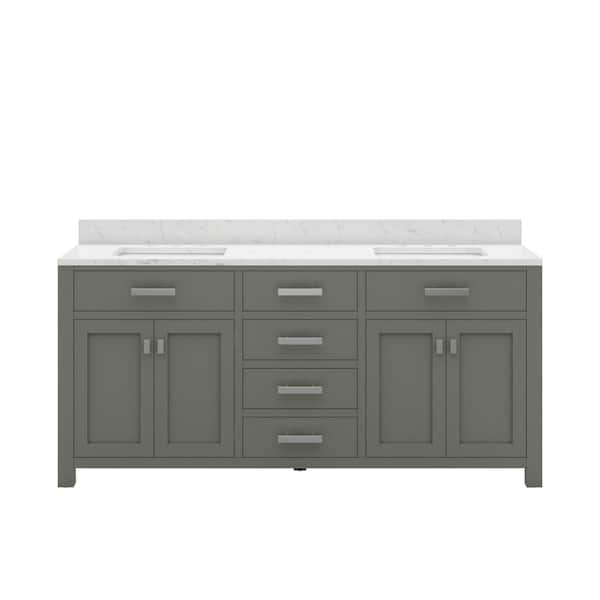 Madison 72 in. W x 21.5 in. D x 34 in. H Double Sink Bath Vanity in Glacial Green with Carrara White Marble Top