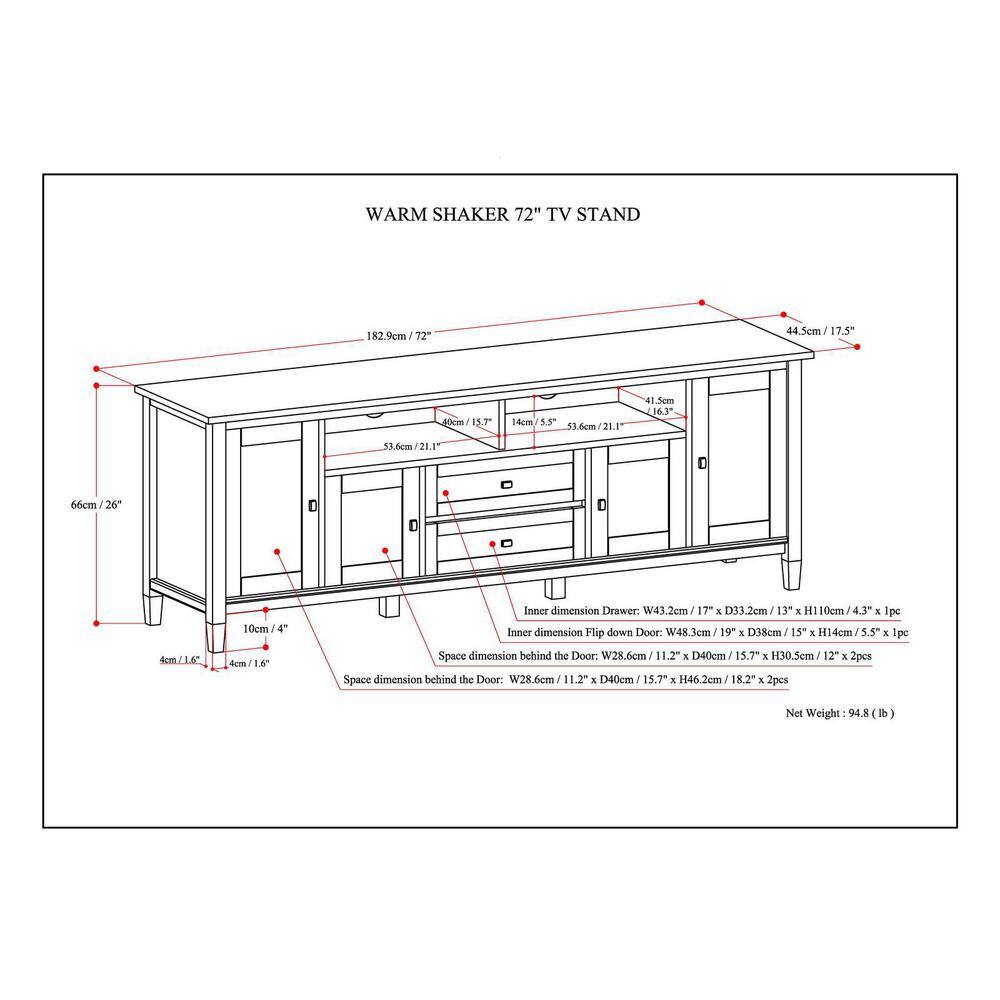 Distressed Grey 72'' Solid Pine Wood Media Console with Cabinet