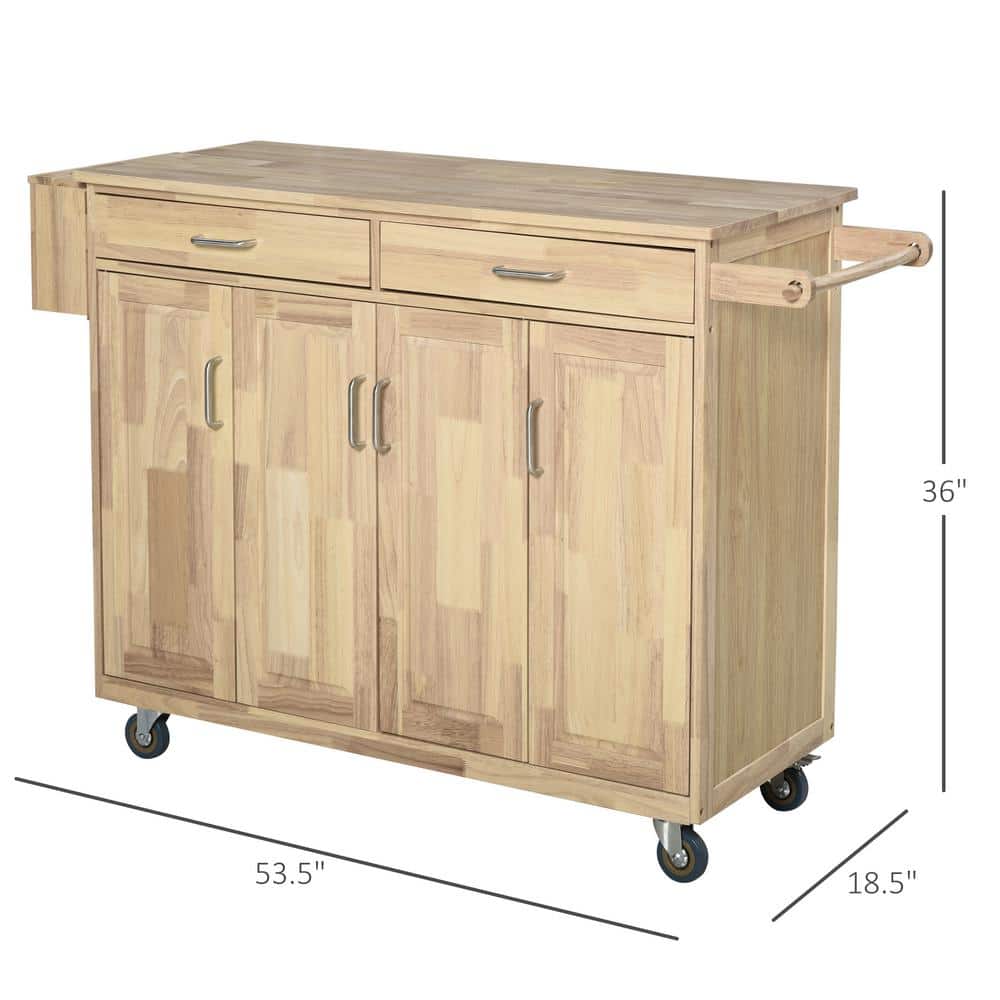 Natural Wood Kitchen Cart with Drawers and Spice Rack