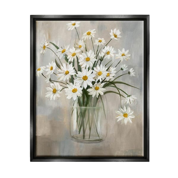 The Stupell Home Decor Collection Daisy Bloom Bouquet Potted Flowers Abstract Pattern by Nan Floater Frame Nature Wall Art Print 31 in. x 25 in.