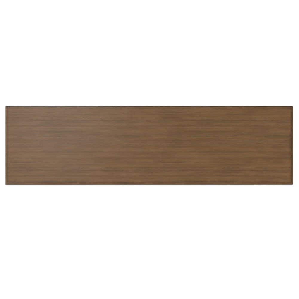 Top view of a rustic natural aged brown solid wood sideboard buffet storage cabinet.