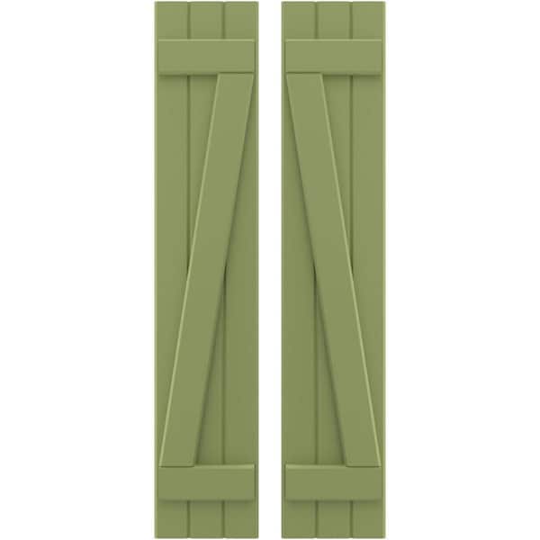 Ekena Millwork 10-1/2 in. W x 73 in. H Americraft 3 Board Exterior Real Wood Joined Board and Batten Shutters with Z-Bar Moss Green