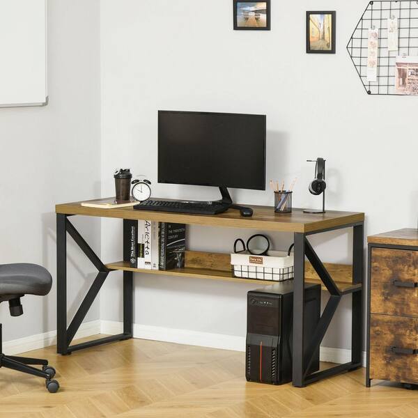 Urban Deco Home Office Desks Moveable Height Adjustable Computer Desk Writing Workstation Laptop Table,Wood Color