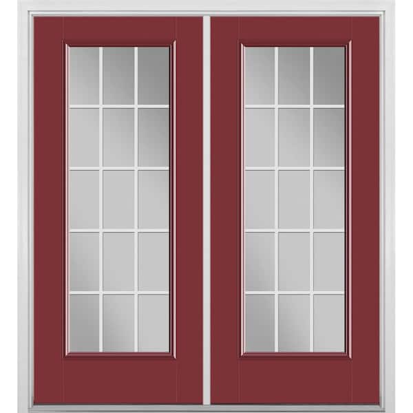 Masonite 72 in. x 80 in. Red Bluff Fiberglass Prehung Left Hand Inswing GBG 15-Lite Clear Glass Patio Door with Brickmold