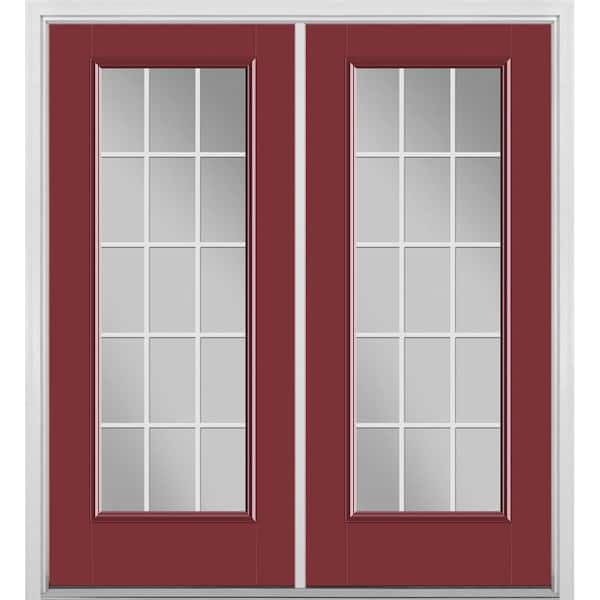 Masonite 72 in. x 80 in. Red Bluff Fiberglass Prehung Right-Hand Inswing GBG 15-Lite Clear Glass Patio Door with Brickmold