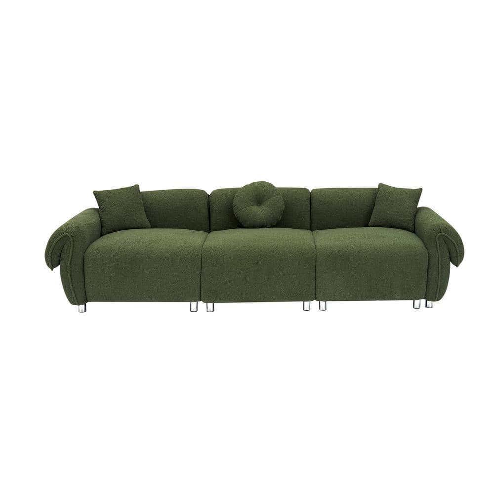 112 in. Wide Rolled Arm Velvet Rectangle Modern Upholstered Sofa in Green with 3-Pillows -  Z-joyee, P-Q202200898