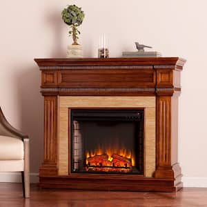 Kingston 45.5 in. W Stone Look Electric Fireplace in Oak Saddle
