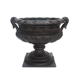 24-1/4 in. x 21 in. x 19-1/4 in. Cast Stone Fiberglass Urn with Handles in Aged Charcoal