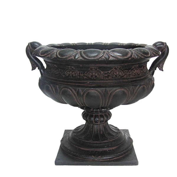 MPG 24-1/4 in. x 21 in. x 19-1/4 in. Cast Stone Fiberglass Urn with Handles in Aged Charcoal