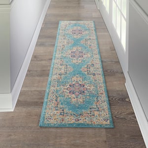 Passion Light Blue 2 ft. x 8 ft. Persian Modern Transitional Kitchen Runner Area Rug