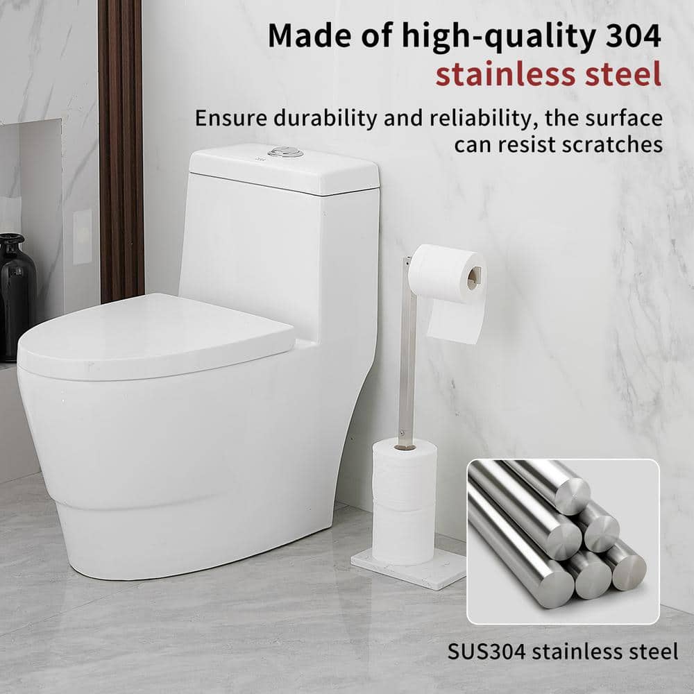 Brushed Nickel Freestanding Toilet Paper Holder with Marble Base