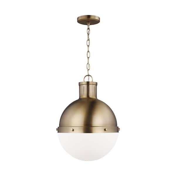 Generation Lighting Hanks 1-Light Satin Brass Medium Globe Pendant Light with Smooth White Glass Shade