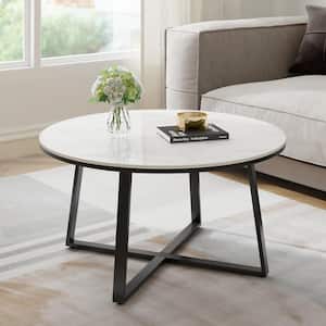 Dia 29.9 in. x H 17.7 in. White Color Tabletop Round Faux Marble Sintered Stone Tabletop Coffee Table