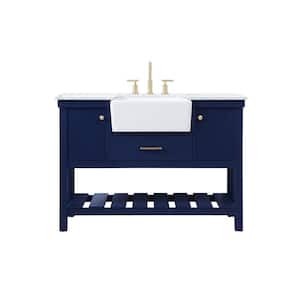 Simply Living 48 in. W x 22 in. D x 34.125 in. H Bath Vanity in Blue with Carrara White Marble Top