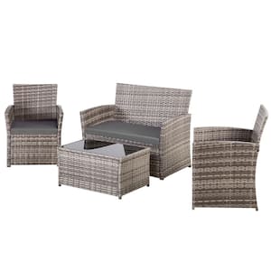 4-Piece JUSKYS Modern PE Wicker Patio Furniture Set