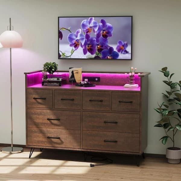 Garvee Dresser for Bedroom with LED Light & Charging Station, 8 Drawers Dressers with Open Space, Chest of Drawers, Dark Brown PHO_339W8W8V-YXY Garvee Dresser for Bedroom with LED Light & Charging Station, 8 Drawers Dressers with Open Space, Chest of Drawers, Dark Brown PHO_339W8W8V-YXY