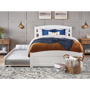 Warren 53-1/2 in. W White Full Wood Frame with Twin Pull Out Trundle Bed Footboard and USB Charger Platform Bed