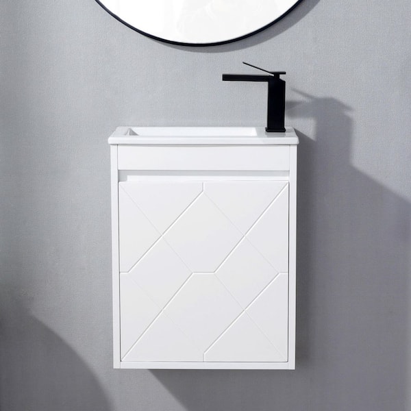 VAPSINT 17 in. W x 10 in. D x 21 in. H Floating Bath Vanity in Matt White with White Ceramic Sink