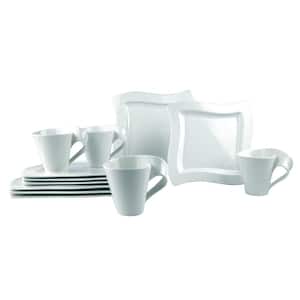 New Wave 12-Piece Modern Glazed Porcelain Dinnerware Set (Service for 4)