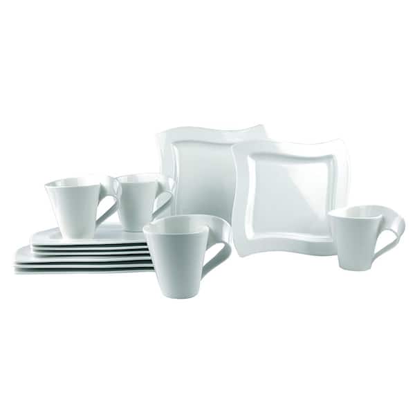 Villeroy & Boch New Wave 12-Piece Modern Glazed Porcelain Dinnerware Set (Service for 4)