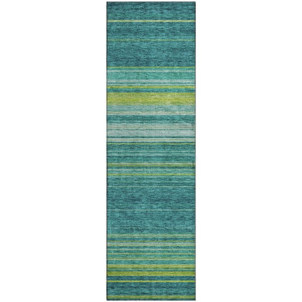 Mayfield Premium Machine Washable Abstract AMF979 Teal 2 ft. 3 in. x 7 ft. 6 in. Runner Rug