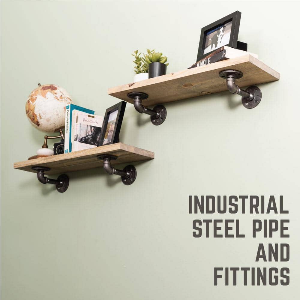 Black Cast Iron Double Flange Shelf Bracket Set