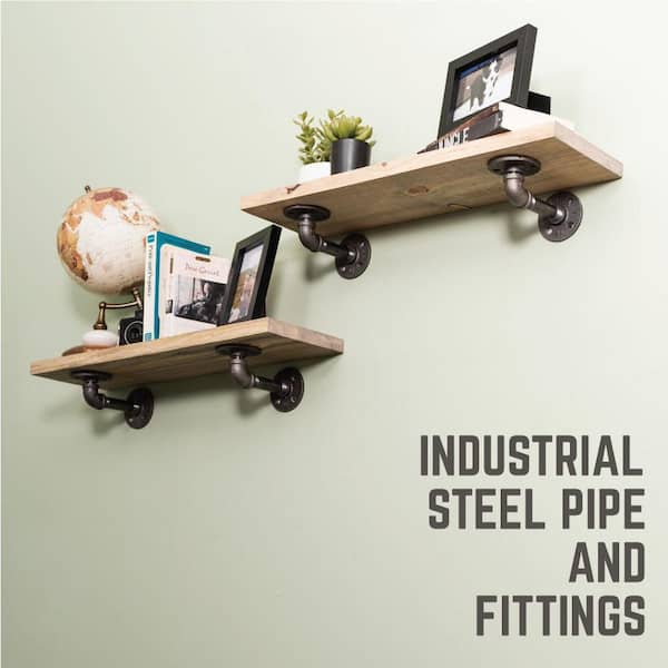 Pipe Decor 1/2 in. x 11.75 in. D x 35 in. H Black Steel Pipe Wall Mounted 3-Tier Shelf Kit