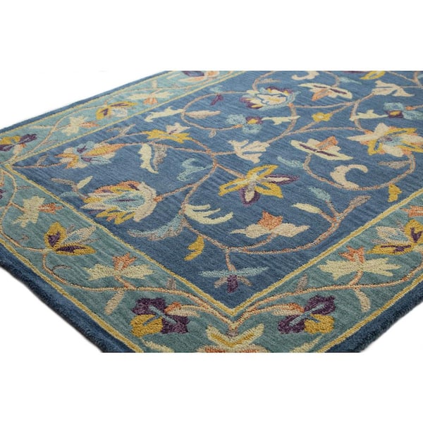 Venezia Azure 5 ft. x 8 ft. (5' x 7'6") Floral Transitional Area Rug