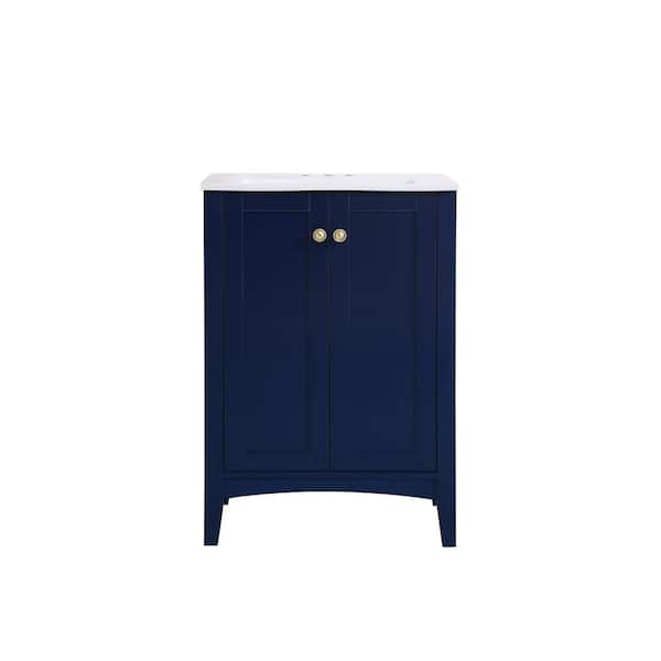 Unbranded Simply Living 24 in. W x 18 in. D x 34 in. H Bath Vanity in Blue with White Resin Top