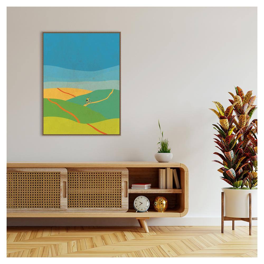 Large Vibrant Abstract Landscape Canvas with Bronze Frame