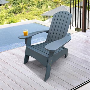 Wood Outdoor Adirondack Chair with Umbrella Hole, Cup Holder, Backrest Inclination for Fire Pit, Pool, Beach, Gray