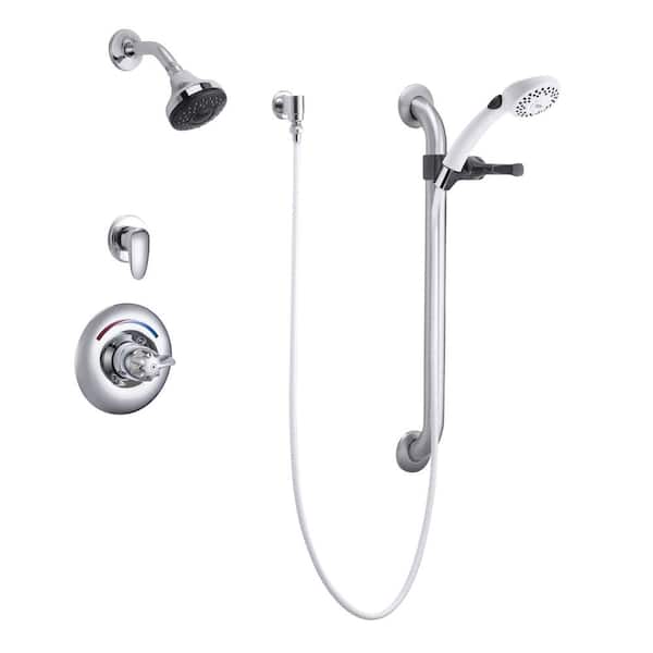 Delta 1-Handle Wall Mount Shower Faucet Trim Kit in Chrome with Hand Shower and Slide Bar (Valve Not Included)