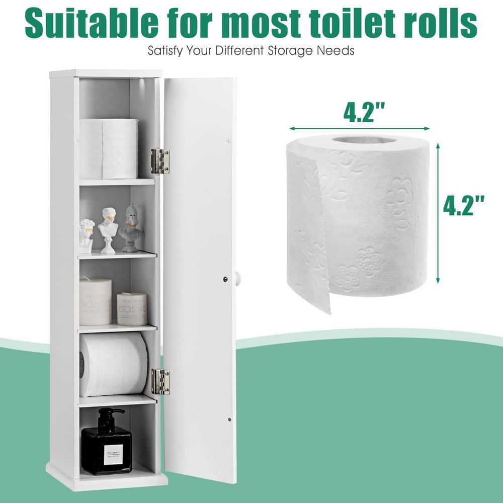 White Slim MDF Bathroom Storage Cabinet with Shelves