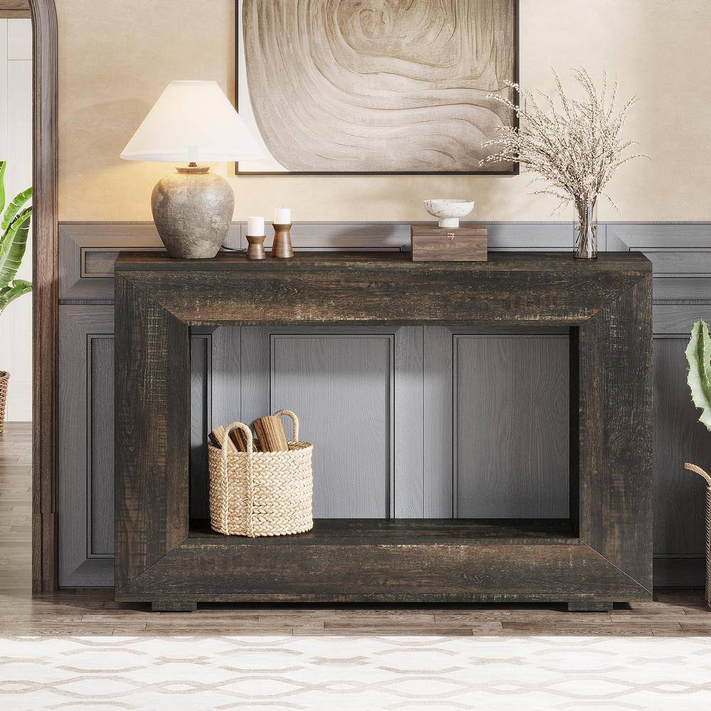 Dark Gray 47" Wood Console Table with Storage