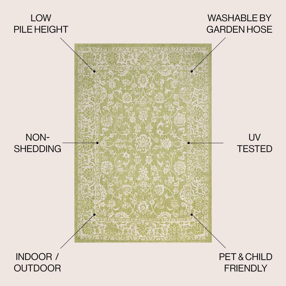 Bohemian Vintage Vine Border Gray Cream 4' x 6' Synthetic Area Rug