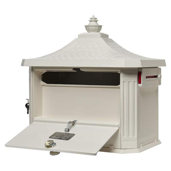 Architectural Mailboxes - Hemingway White, Large, Aluminum, Locking, All-in-One Mailbox and Post Combo