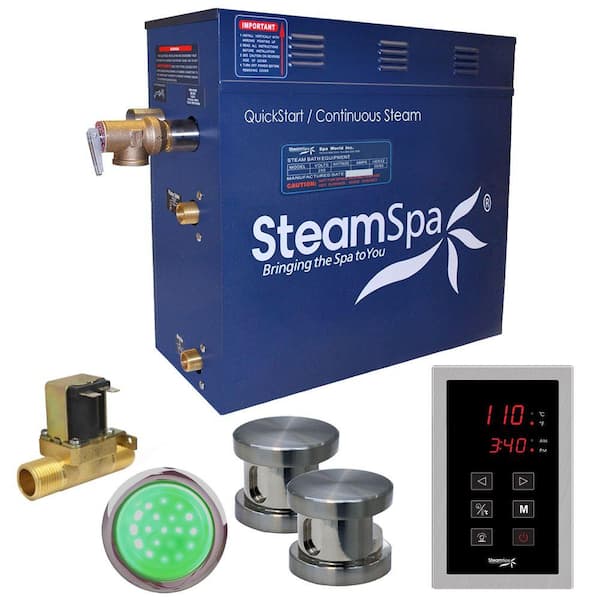 SteamSpa Indulgence 12kW QuickStart Steam Bath Generator Package with Built-In Auto Drain in Polished Brushed Nickel