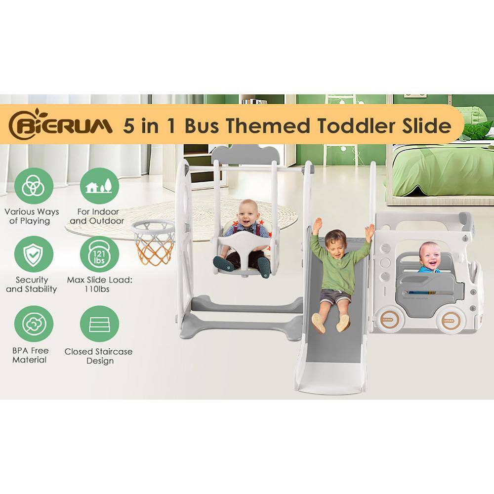 Beige and Gray 5-in-1 Toddler Slide and Swing Set
