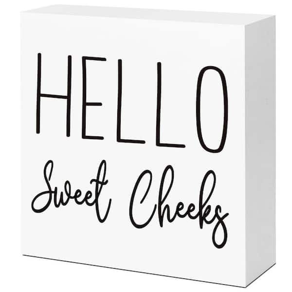 Wooden Box Farmhouse Finish Funny Bathroom Sign Block Decor for Restroom Shelf Toilet Home Accent Mood Booster