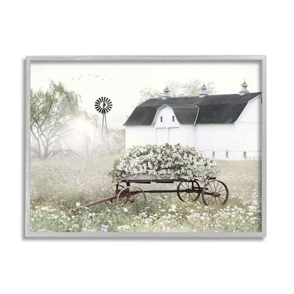 The Stupell Home Decor Collection Endearing Vintage Flower Wagon Rural Country Barn Design by Lori Deiter Framed Architecture Art Print 20 in. x 16 in.
