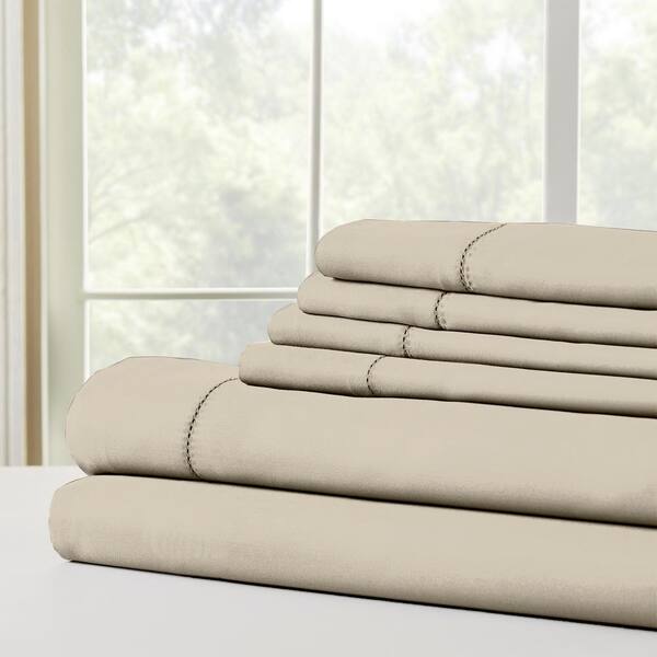 MODERN THREADS Tri-Blend 6-Piece Ivory 1200-Thread Count Polyester California King Sheet Set