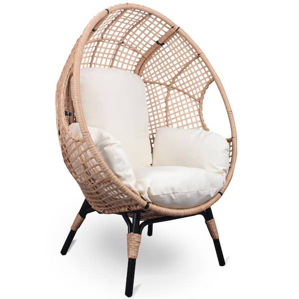 Outdoor Egg Chair Wicker Oversized Egg Basket Chair with Stand, Lounger Chair with Cushion 400 lbs. Capacity