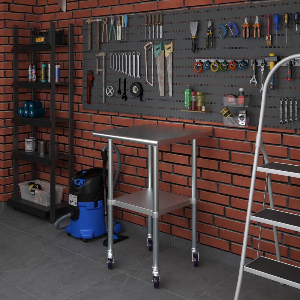 24" Stainless Steel Work Table with Galvanized Undershelf and Casters