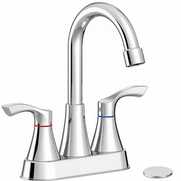 4 in. Centerset 2-Handle High-Arc Bathroom Sink Faucet with Pop-Up Drain and 360° Swivel Spout in Polished Chrome