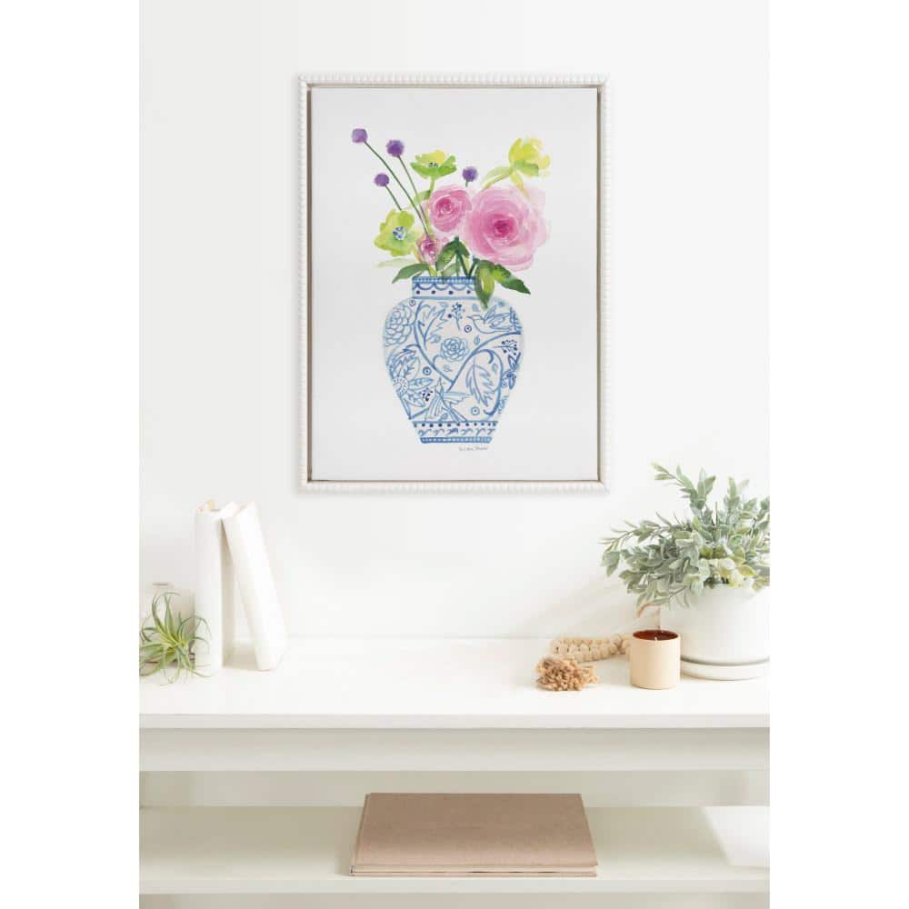 18"x24" White Beaded Frame Pink Blooms Canvas Print